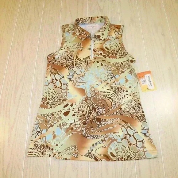 Sofibella Womens Sleeveless Print Golf Shirt Gold Animal Size Small NWT - Picture 2 of 9